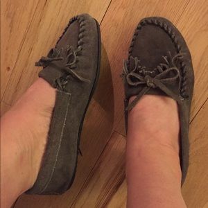 Grey leather Moccasin shoes